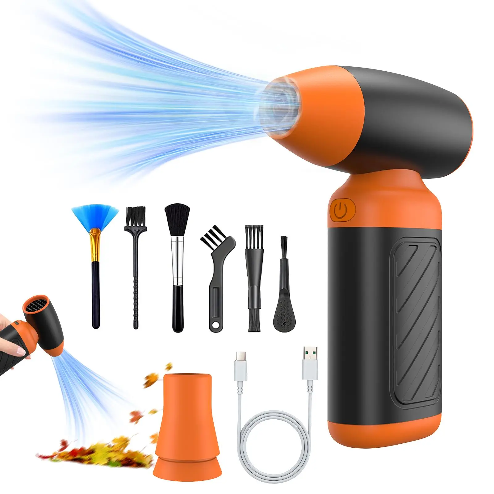 Portable Electric Air Duster, Rechargeable 4-speed Turbo Fan with Brushless Motor, Household Cleaning Tool for Keyboard, Car, Air Mattress