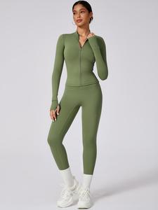 Women's Solid Zip Up Coat  & High Waist Leggings Tracksuit Set, Sporty Long Sleeve Funnel Neck Outerwear & Skinny Pants Two-piece Set for Gym Workout Running, Ladies Fall & Winter Sportswear