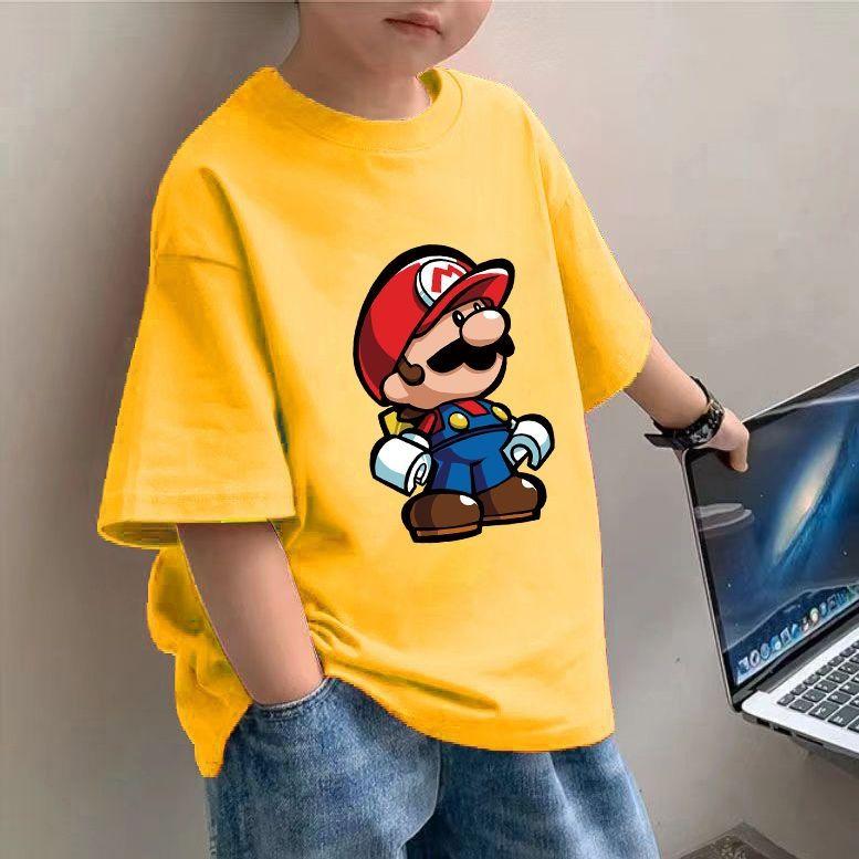 Áo Thun Bé Trai, Quần Áo Trẻ Em, Chất Liệu Cotton, Mặc Mùa Hè, Hàng Mới Về, Tay Lửng Áo, Áo Hoạt Hình, Dáng Rộng Vừa Vặn, Thích Hợp Cho Trẻ Em Và Thanh Thiếu Niên, Áo Thun ngắn Tay 4