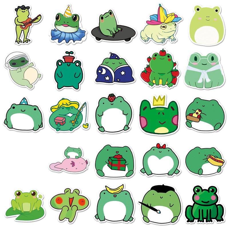 50pcs Cartoon Frog Pattern Stickers, Cute Animals Pattern Waterproof Decorative Stickers, DIY Decals For Water Bottle, Laptop, Phone Case, Scrapbooking, Journal Making 3