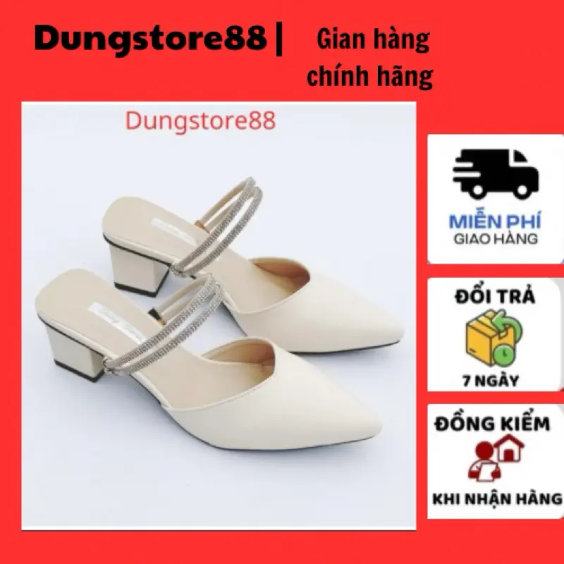 Guốc Sục Cao Gót Mũi Nhọn DUNGSTORE88 Dây Đá Đi Được 2 Kiểu Cao 5P