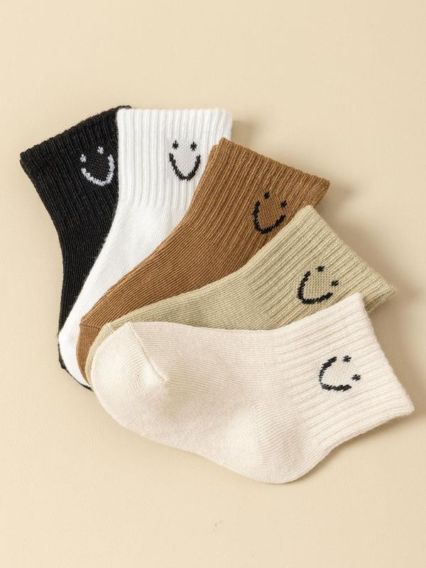 Unisex Baby's Smile Face Print Crew Socks, Soft Comfy Breathable Socks for Daily Wear, Kid's Socks for All Seasons 5