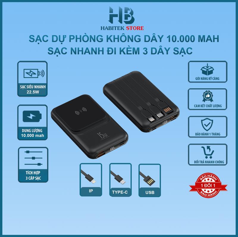 Sạc Dự Phòng Không Dây Tích Hợp 3 Cổng Sạc 20000mAh Hỗ Trợ Sạc Siêu Nhanh Hiển Thị Dung Lượng Pin Thiết Kế Rất Nhỏ Gọn Phụ Kiện Pin Dự Phòng Sạc Điện Thoại Titan