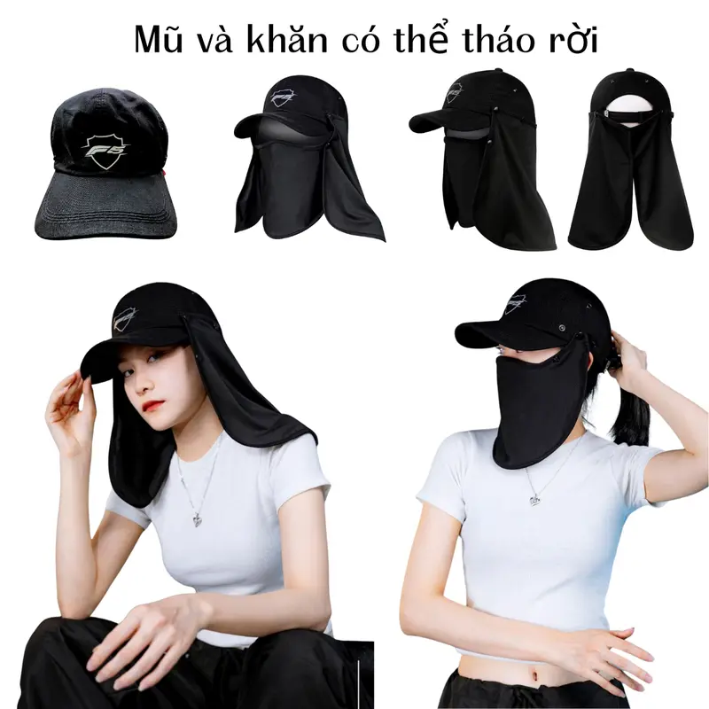 Khăn chống nắng kèm mũ swat f5 màu đen (có thể tháo rời) - Phụ Kiện Nón Mũ đội đầu 0