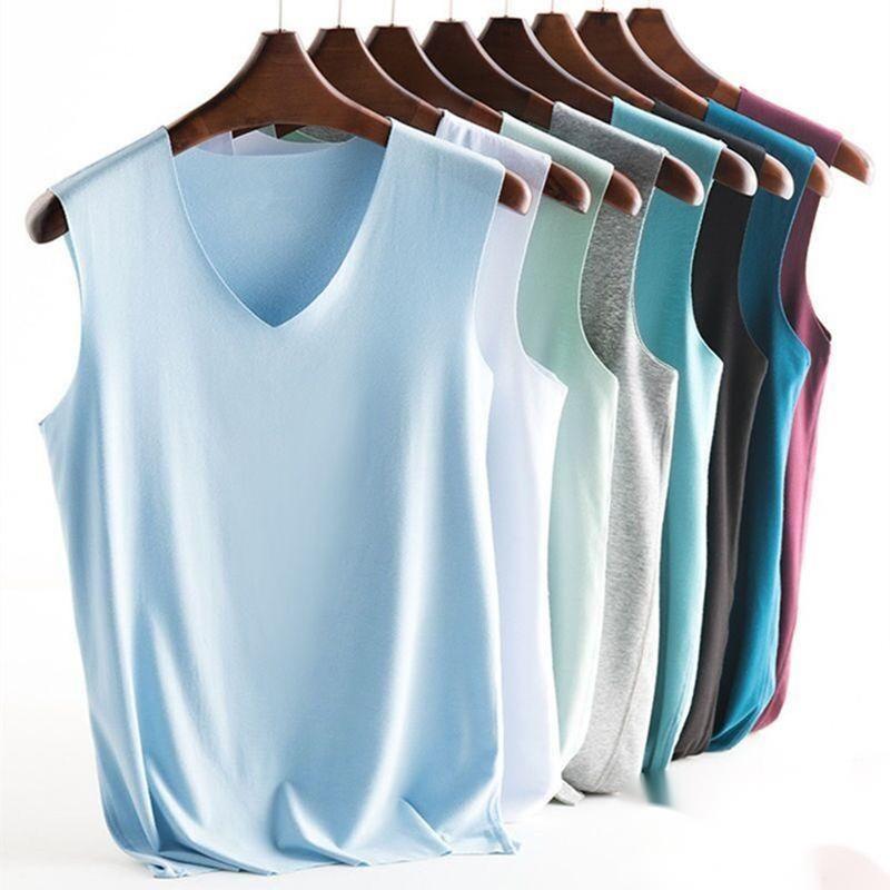 Áo Vest Không Tay Lụa Lạnh Dành Cho Nam Giới, Áo Ba Lỗ Cổ Chữ V, Đồ Lót, Áo Lót, Áo Phông Cơ Bắp 0