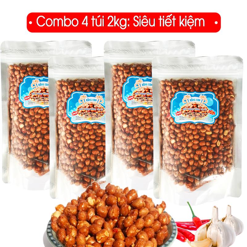Combo Tiết Kiệm: 2Kg Đậu Phộng Rang Tỏi Ớt Thơm Ngon (4 Túi ZIP) - Đồ Ăn Vặt Rồng Con Cay Snack Food Nuts Thức Ăn