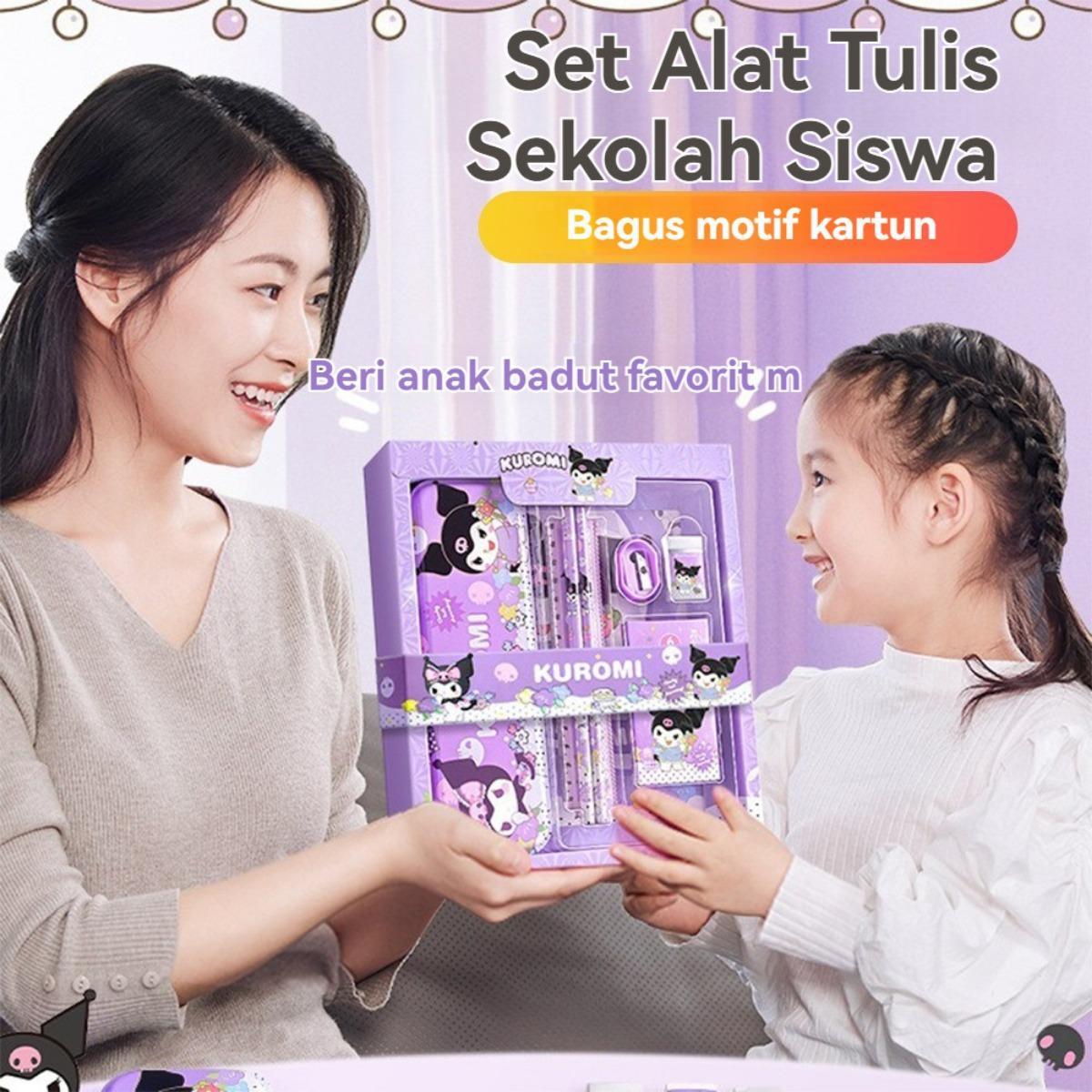 Set Alat Tulis Sanrio 7 in 1: Kotak Pensil, Penghapus & Perlengkapan Lucu Karakter Kuromi, My Melody, Cinnamoroll untuk Anak - Peralatan Sekolah, Stationery Collection, Back to School, Gift Idea