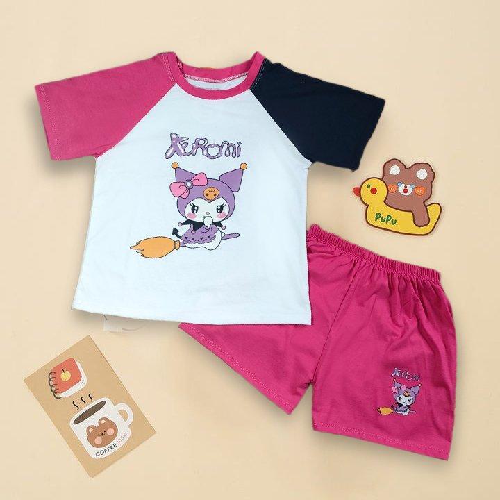 Set bộ ngắn tay kuromi, chất vải cotton mát mẻ dành cho bé gái, 4 màu đa dạng, đủ size từ 9-38kg set đồ  bé gái 1