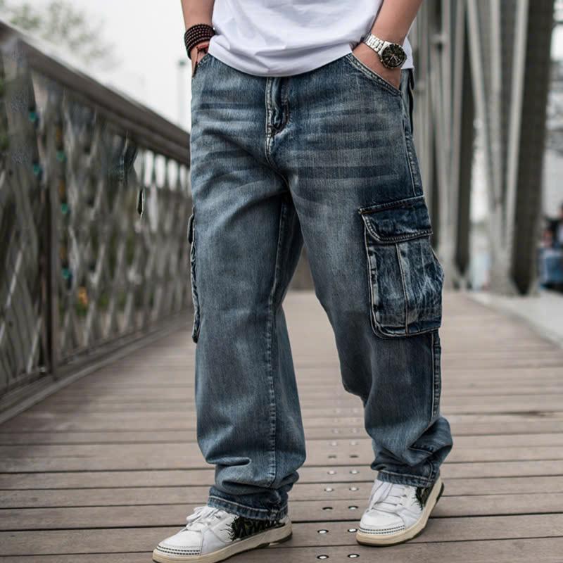 Quần jean nam túi hộp quần bò túi hộp cao cấp dáng ống suông rộng cạp thường phong cách mạnh mẽ nam tính- KJ512