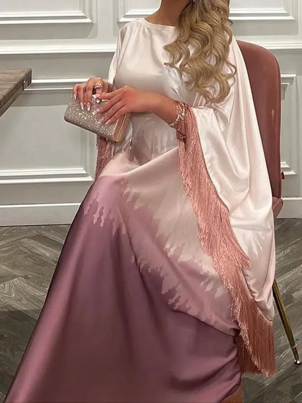 Women's Tie Dye Print Dresses, Elegant Casual Long Sleeve Outerwear for Daily Wear, Ladies Islamic Clothing for All Seasons 1