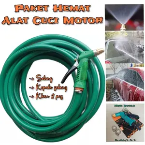 PAKET SELANG SEMPROTAN Kepala Semprotan + 2 pcs Klem / Paket Semprotan Cuci Motor Mobil Siram Tanaman