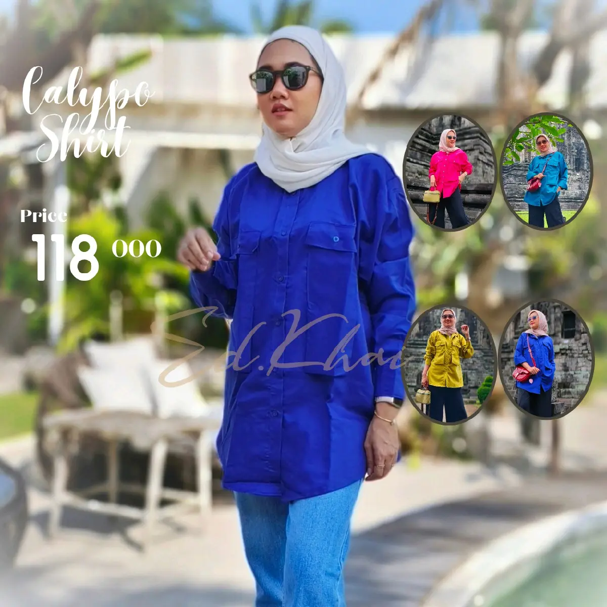 pakaian atasan wanita kemeja katun polos lengan panjang Calypo Shirt