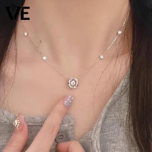 【VE】3秒で心を動かす女性用サークルペンダントネックレス 夏のエレガントで上品な高級ファッションジュエリーステンレス鋼