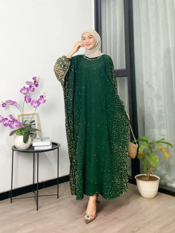 Kaftan Rayon Motif Semprot Blirik - Kaftan Simple Elegan Jumbo Maksi Busui Lengan Panjang Rayon Premium 3