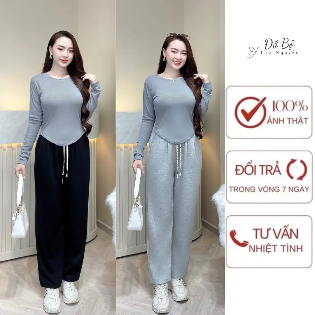 Set Bộ Nữ Áo Dài Tay Mix Quần Bagy Chất Nỉ 2 Da Thun Women Top Voi