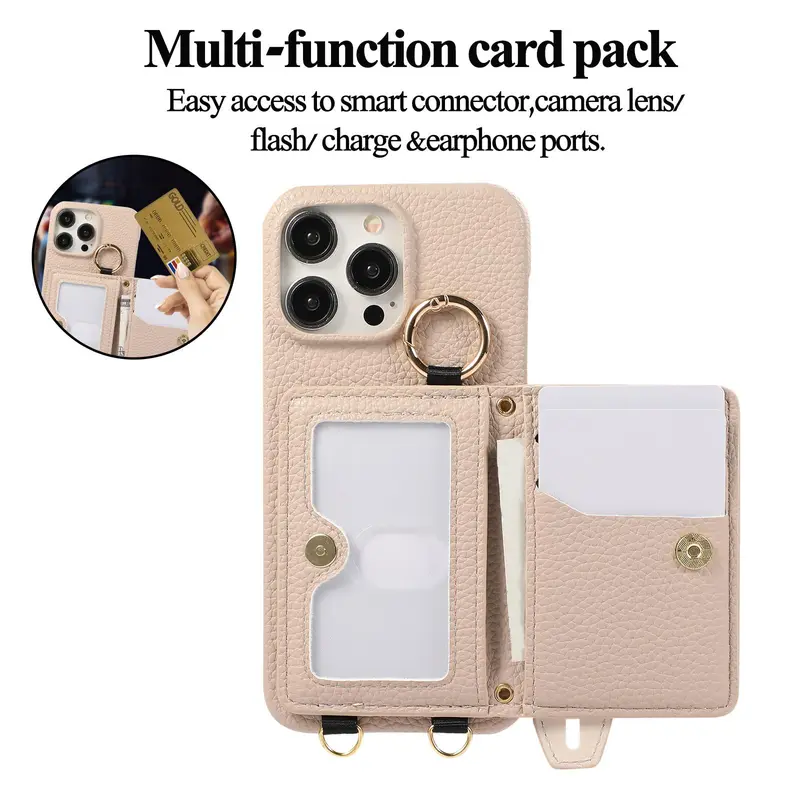Crossbody Wallet Phone Case with Card Holder & Wrist Strap, 1 Count Shockproof Phone Protective Cover with 1 Privacy Film, Phone Accessories for iPhone 5