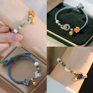 Gelang Tali Tangan Teratai Mutiara Giok Gelang Buatan korea style indah fashion Wanita