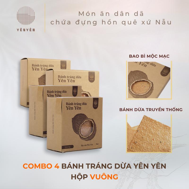 [OCOP] COMBO 4 HỘP VUÔNG - Bánh Tráng Dừa Yên Yên - đặc sản Phú Yên - Thơm Ngon Siêu Tiện Lợi