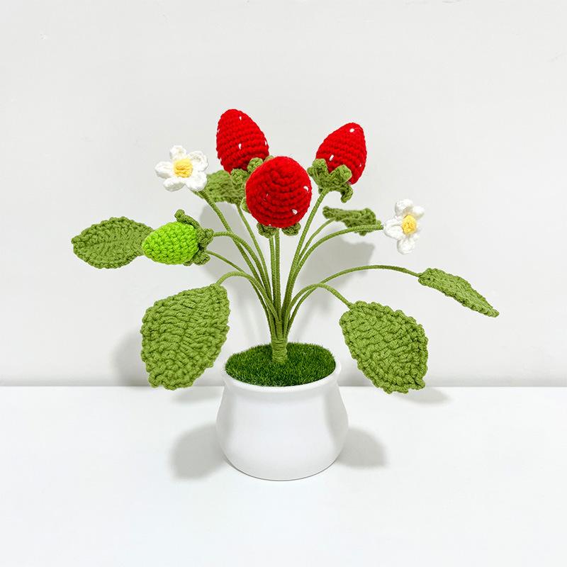 Product Introduction of Finished handmade woven lily of the valley potted home decoration, knitted simulated flower yarn, crochet bouquet, fake flower gift 10