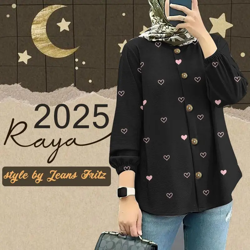 2025 Baju Raya Muslimah women Long Sleeve Shirt bow Muslimah blouse Blouse Style Elegant