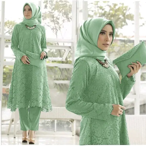 4 ukuran M L XL XXL / setelan tunik brokat mewah + celana panjang polos / set pesta cantik mewah Fit Muslim Kerudung Wanita Baju Kondangan