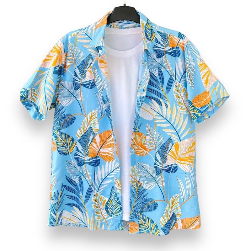 Áo sơ mi hoa quả đi biển du lịch, Áo hawaii cho nhóm gia đình công ty màu xanh dương