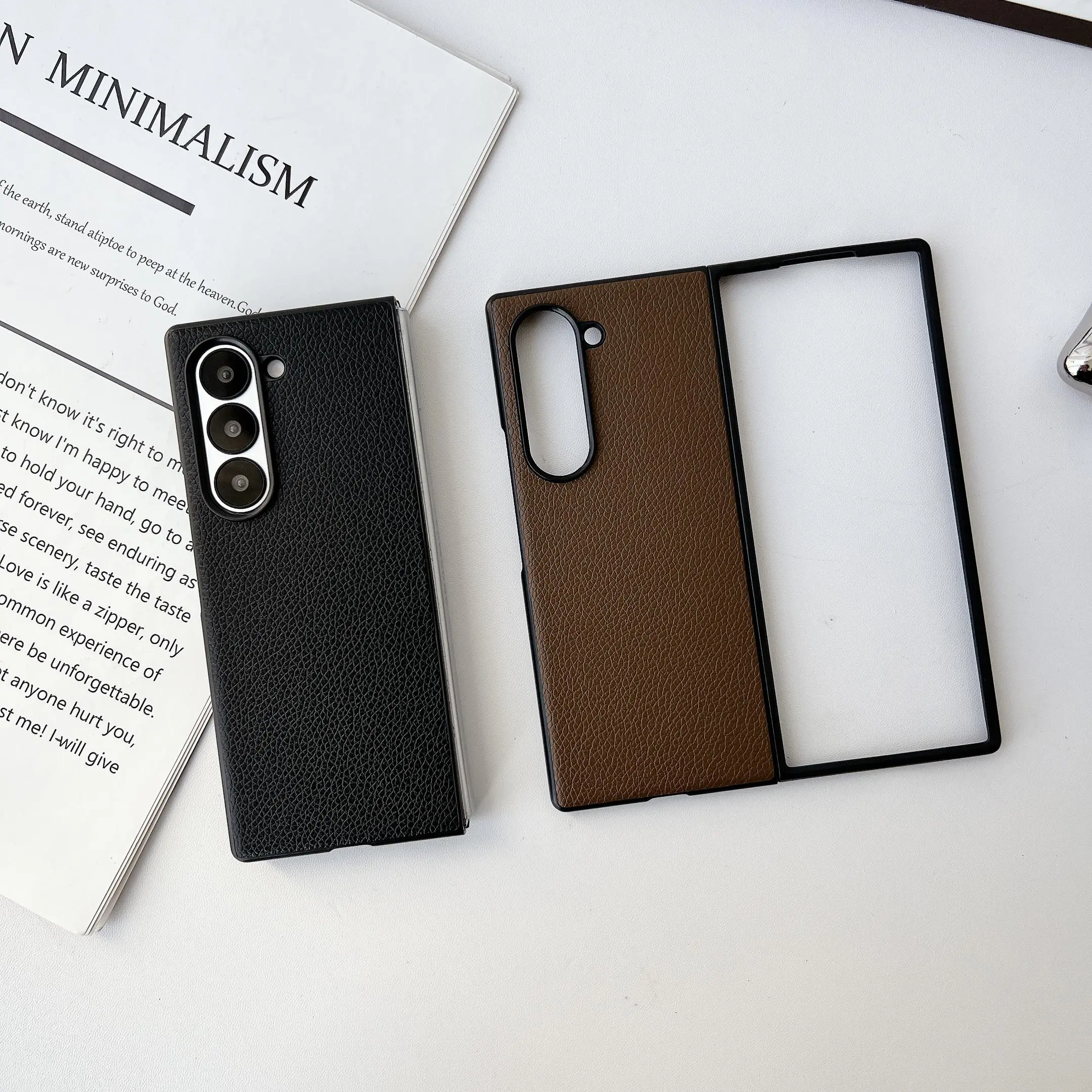 Solid Color Phone Case, 1 Count PU Leather Phone Protective Cover, Phone Accessories Compatible with Samsung Galaxy Z Fold 6