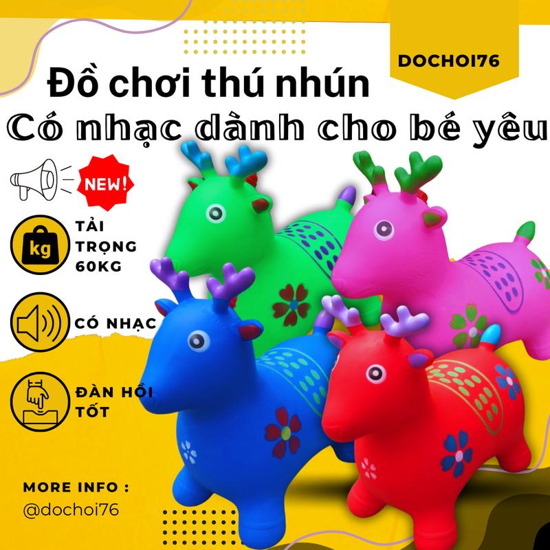 Thú nhún cho bé CÓ NHẠC bơm hơi hình con hươu-ngựa cao su mềm size to đồ chơi vận động trẻ em toy thú  nhựa hươu nai nhún toy