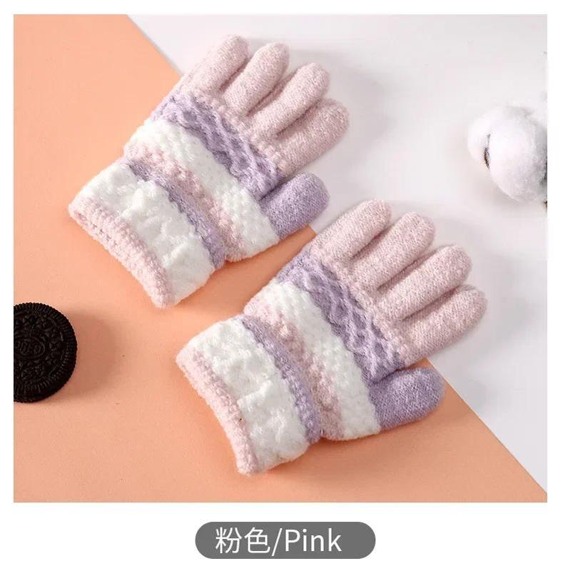 Product Introduction of 1Pair Winter Warm Cotton Baby Gloves Cute Kawaii Children Striped Split-finger Kindergarten for Boys Girls Kids Knitted Gloves 10