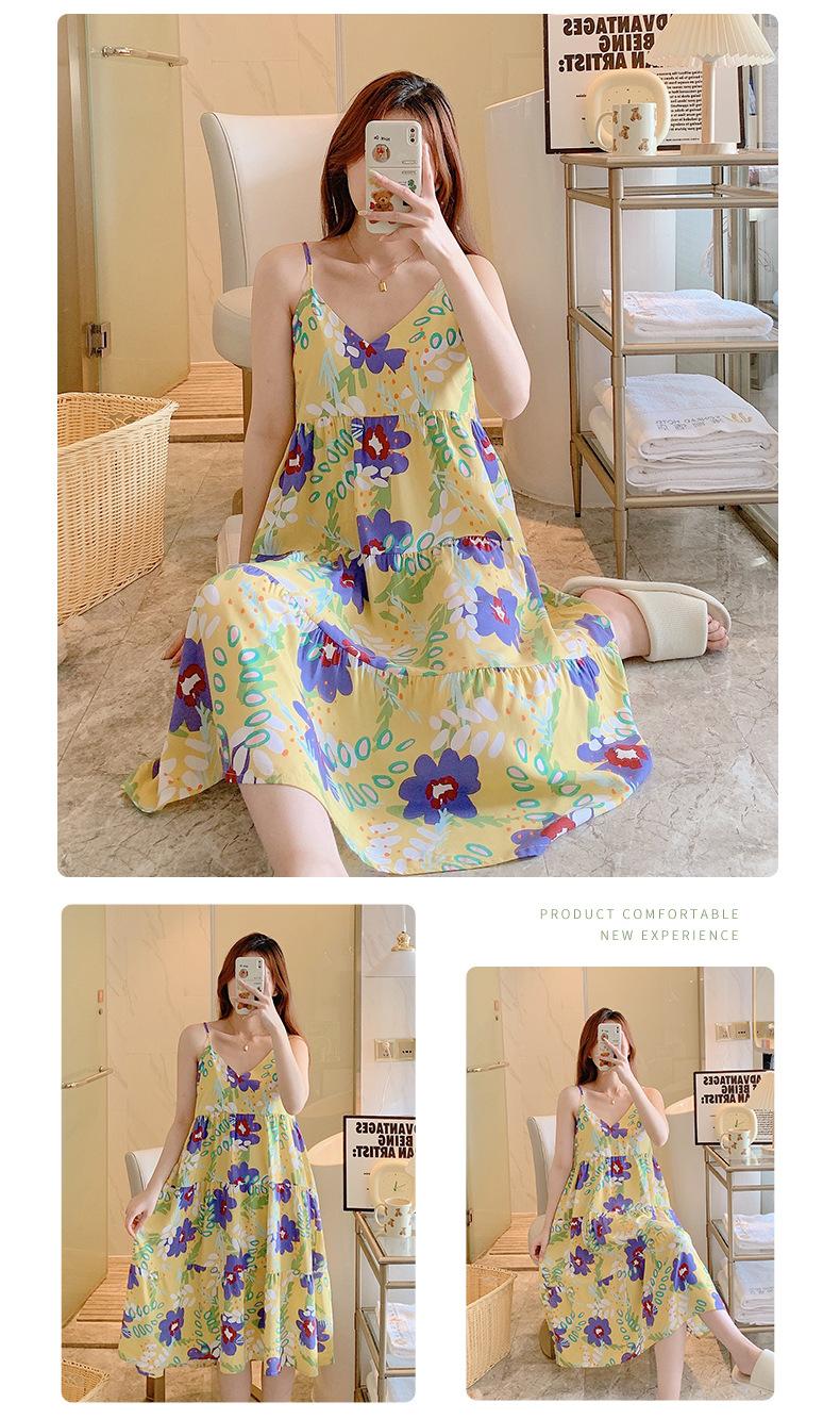 Product Introduction of Summer 2024 New Suspender Nightdress Women's Pure Desire Style Thin Poplin Pajamas Home Wear Sweet for Outer Wear Artificial Cotton Midi Dress 14