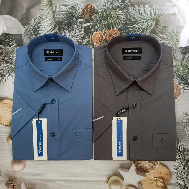 Áo NGẮN TAY Việt Tiến (nhiều màu) trơn ,lai bầu,vải 35%cotton +65%polyester,sơ mi nam phom xuông REGULAR Menswear