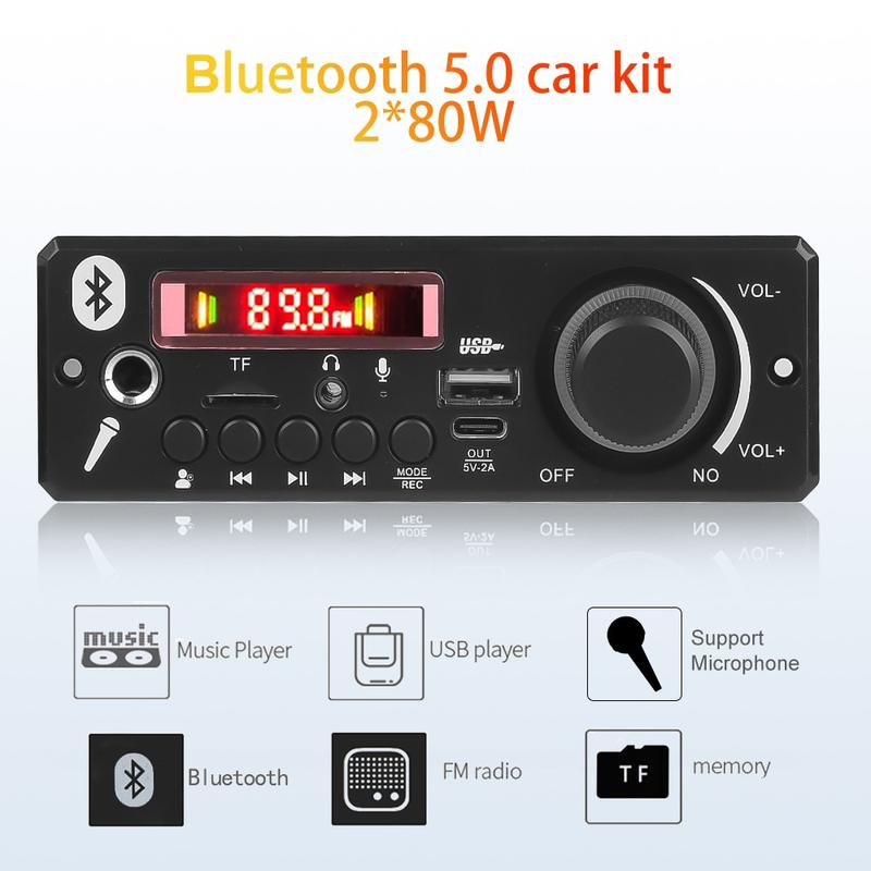 Product Introduction of Car Bluetooth 5.0 12V 2*80W MP3 player USB FM microphone handsfree control decoding board 17