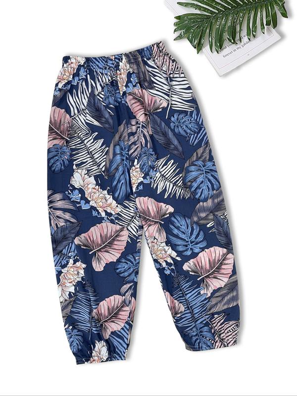 Women's Tropical Print Elastic Waist Harem  Pj Sleep Pants, Casual Comfy Loungewear Pants for Daily Outdoor Wear, Women Sleep Bottoms for Summer Spring Fall 1