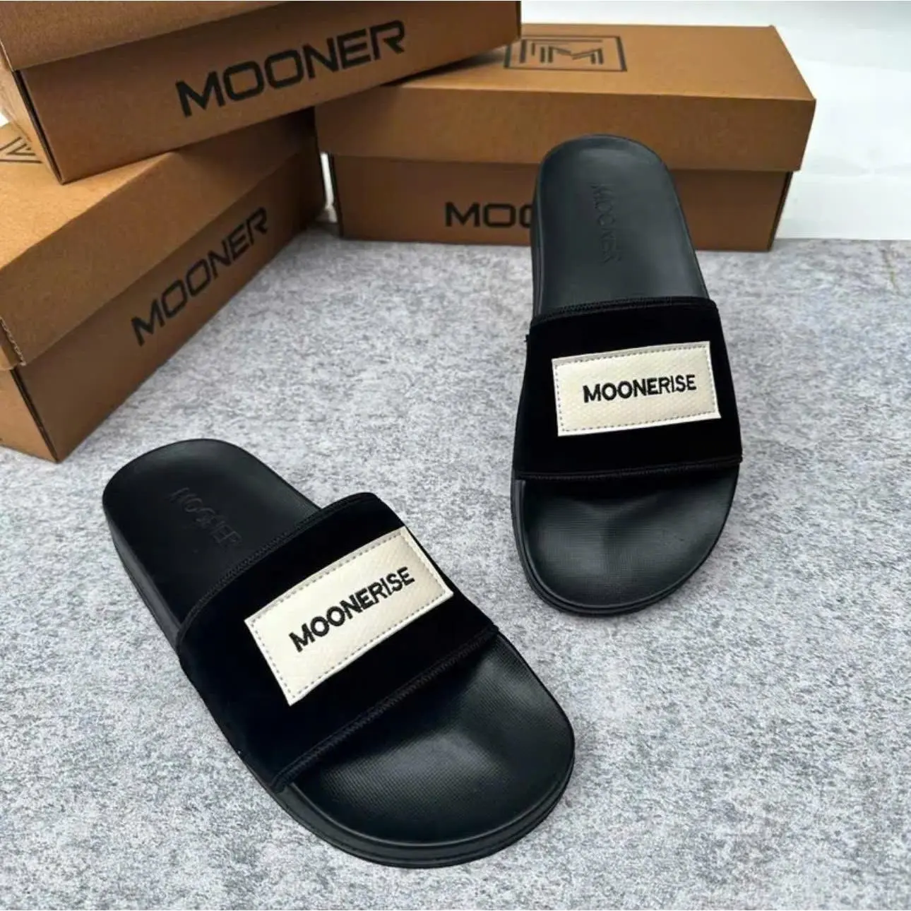 Dép lê nam nữ quai nỉ nhung khâu mac thương hiệu Mooner ,đế Pu nguyên khối chống xẹp chống trơn trượt cực tốt,hàng bao bền