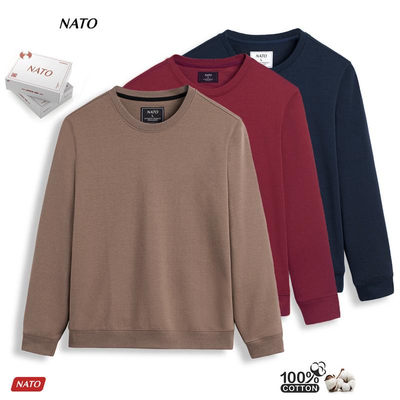 Áo Thun Tay Dài Nam SWEATER Trơn Vải Da Cá Cotton Cao Cấp Đẹp Màu Trắng Đen Đỏ Xanh Navy Co Giãn Dày NATO Menswear Dài Tay Cổ Tròn Hoodie