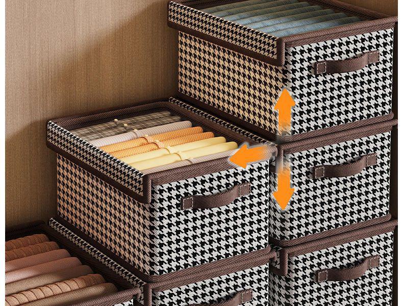 Product Introduction of Houndstooth Covered Storage Box for Clothes and Pants, Dormitory Wardrobe Folding Organizer Storage Bin 9