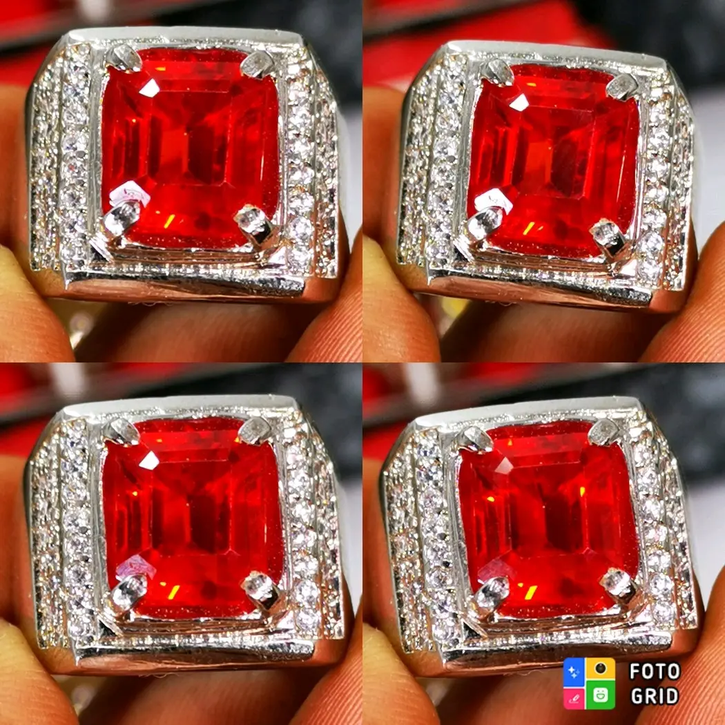 Cincin P4P4R4DC4 Sh4fhiree Naik DS Full Best Laki-laki Alpaka Super Mewah 18 x 13 x 8 mm Est - Ring, Batu