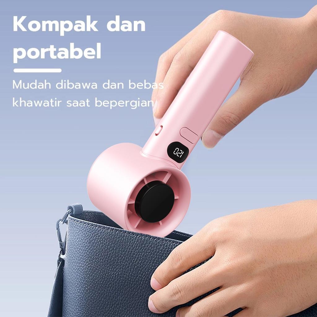 COD 2026 Kipas Angin Mini Portable Genggam - Kuat Angin Kecil dengan Tali Gantungan untuk Anak Sekolah Murah kipas angin mini kuat tahan lama 24 jam usb kipas angin mini 16500RPM 120 gear wind hight-speed kipas angin digital display adjustable fan