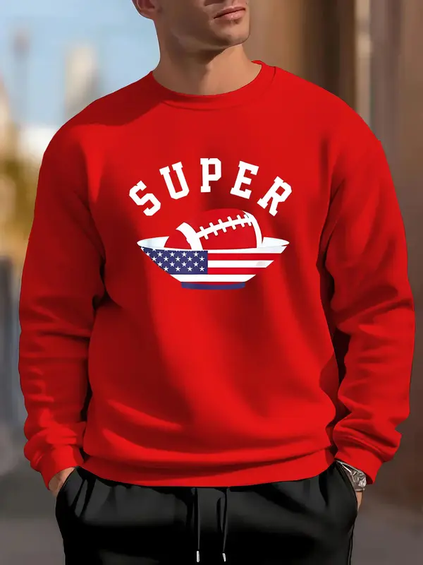 Men's Graphic Print Sweatshirt, Casual Comfy Long Sleeve Crew Neck Pullover for Fall & Winter, Men's Clothes for Daily Wear 2