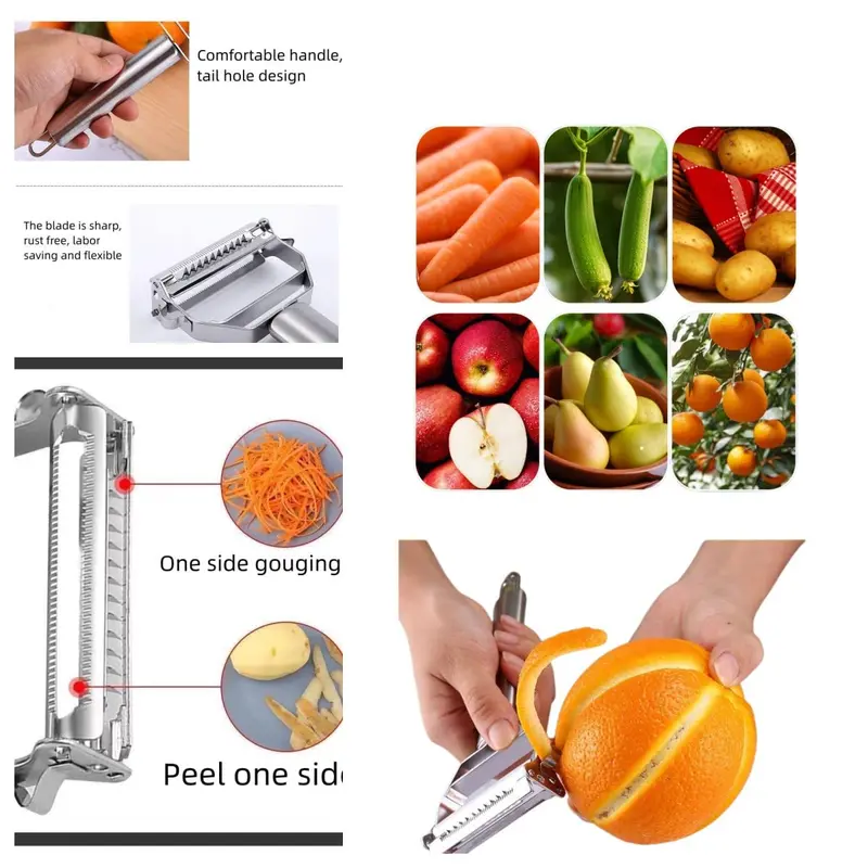 Stainless Steel Vegetable Peeler, 1 Count Manual Vegetable Fruit Carrot Peeler, Multifunctional Kitchen Gadgets for Potato, Carrot, Cucumber, Utensils 4