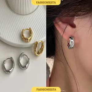 Anting-Anting Lingkaran Silang Karat S925 Aksesoris Wanita Korea Style Fashion