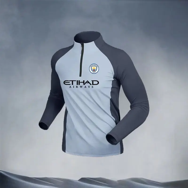 Trang Phục Bộ Đồ Tập Bóng Đá, Dành Cho Nam Giới, Mùa Xuân Chạy Bộ Thể Thao, Tay Áo Dài Zipper, Có Manchester City, Barcelona, Paris Và Real Madrid, 2324 Top 1