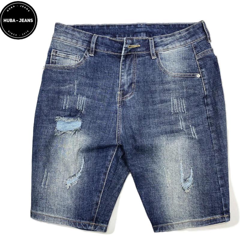 Quần jean nam sort HUBA-JEANS PHOM ống vừa xanh rách nhẹ Menswear Pants Kem Denim Có Túi quầntàntật quần purple quần biker