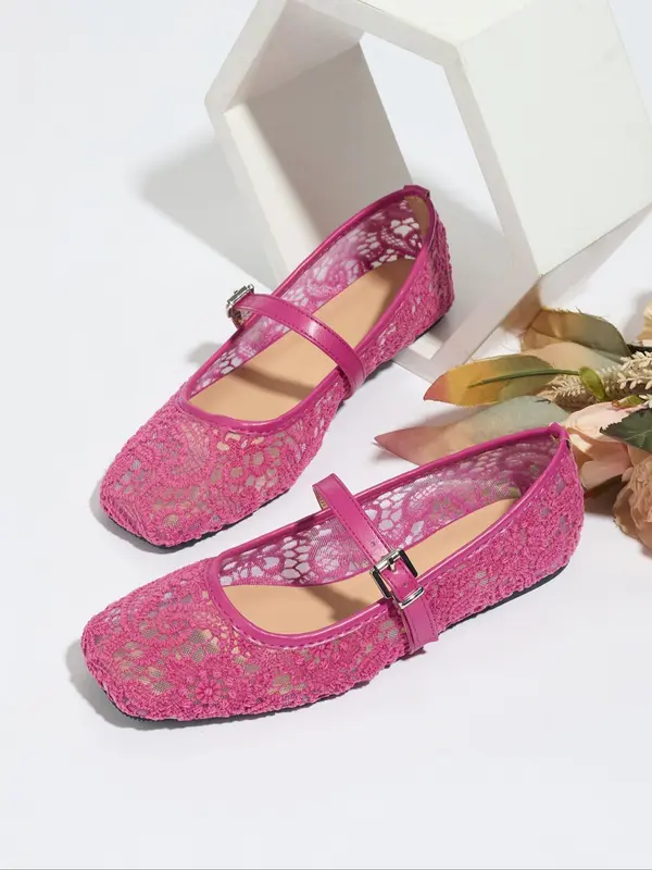 Women's Fashionable Lace Mary Jane Shoes, Casual Comfortable Breathable Flat Shoes for Summer, Female All-match Shoes for Daily Wear, Girl 4