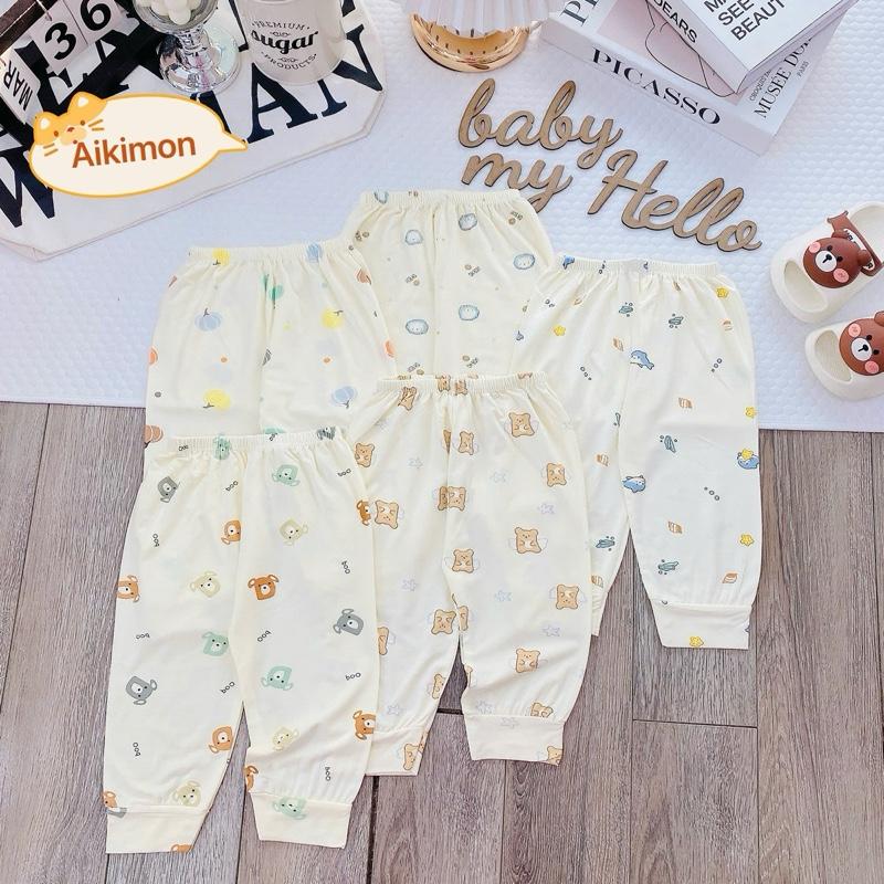 combo 5 quần dài thun lạnh petit nền kem aki cho bé 3 đến 14kg