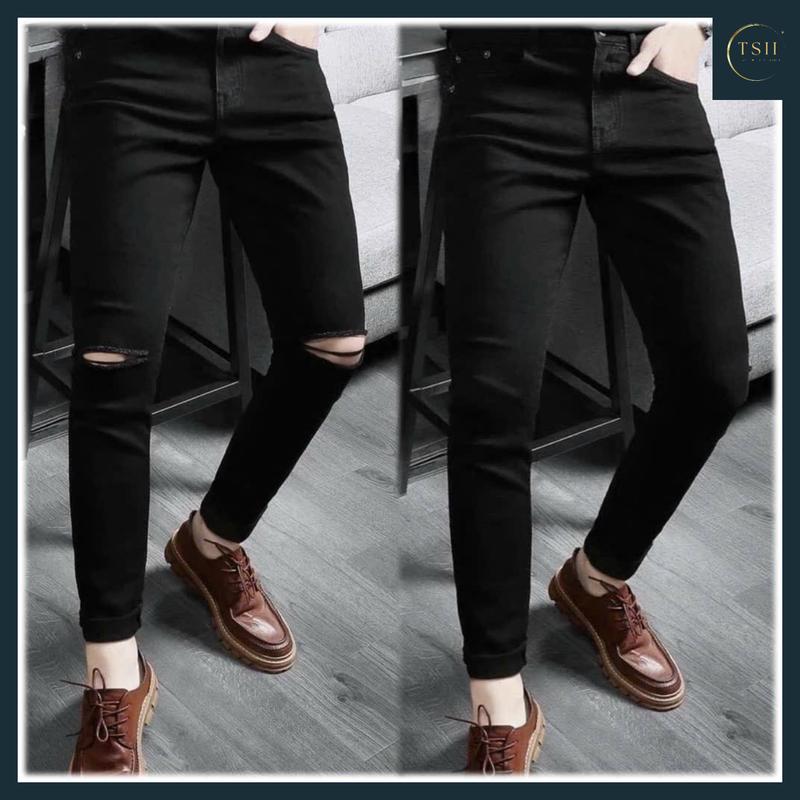 TSH - Mã Số QJN20 Quần Jean Nam Đen Trơn chất liệu jean bò denim co giãn nhẹ như hình,chuẩn from dáng,đủ size có nhiều mẫu mới Menswear Pants Có Túi