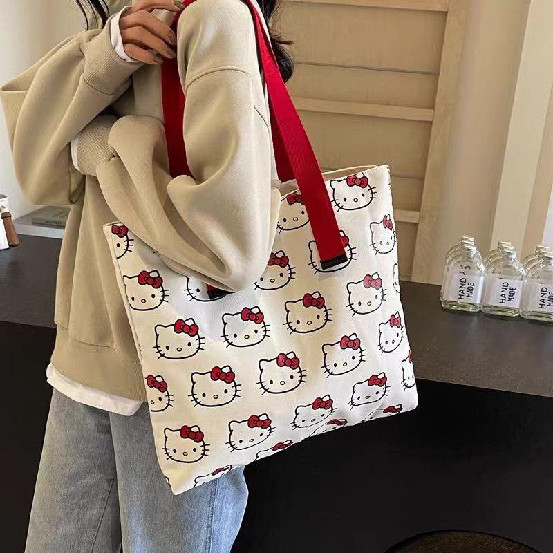 Product Introduction of Túi Vải Bố, Thiết Kế Hello Kitty Dễ Thương, Dành Cho Nữ, Hàng Mới Về Năm 2024, Túi Đeo Vai Hello Kitty Hoạt Hình, Thích Hợp Đi Lại, Túi Tote Đeo Vai 12