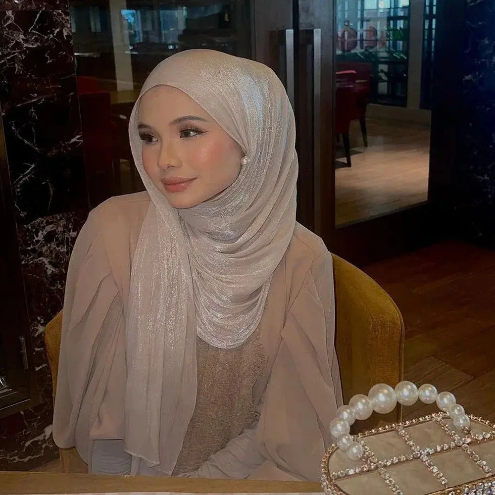 Shimmering Hijab Scarf for Women| 180x70cm Arabic Malay Style Glitter Shawl| Travel & Daily Use Head Wrap
