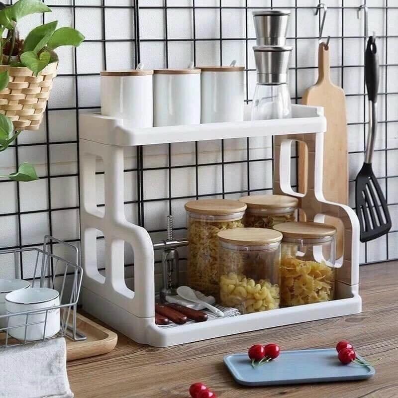  Kệ để đồ nhà bếp phòng tắm nhựa việt nam  giá nhựa chữ H 2 tầng để gia vị  sữa tắm dụng cụ để đồ 