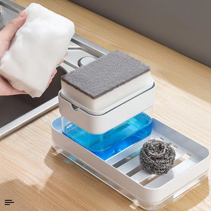 Soap Dispenser Set, 1 Set Including Soap Dispenser & Drain Tray & Sponge, Kitchen Sink Soap Dispenser, Bathroom Supplies